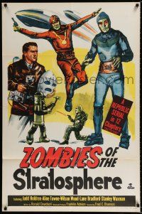 2t996 ZOMBIES OF THE STRATOSPHERE 1sh '52 great artwork image of aliens with guns!
