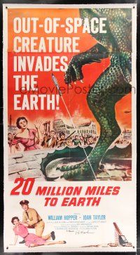 2w044 20 MILLION MILES TO EARTH signed linen 3sh '57 by special effects master Ray Harryhausen!