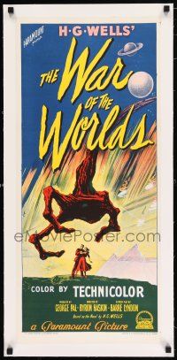2w082 WAR OF THE WORLDS linen Aust daybill '53 H.G. Wells classic, Richardson Studio stone litho!