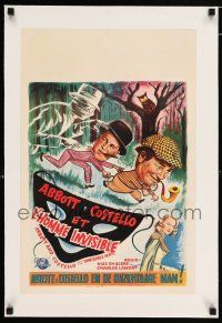 2w084 ABBOTT & COSTELLO MEET THE INVISIBLE MAN linen Belgian '51 Bos art of Bud & Lou with monster!