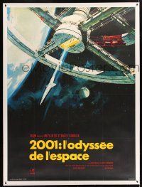 2w092 2001: A SPACE ODYSSEY linen French 1p R70s Stanley Kubrick, art of space wheel by Bob McCall!