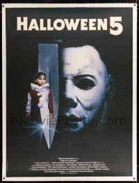 2w097 HALLOWEEN 5 linen French 1p '89 The Revenge of Michael Myers, creepy horror image!