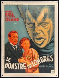 2w091 WEREWOLF OF LONDON linen French 1p '35 1st Universal horror, different Poissonnie monster art!