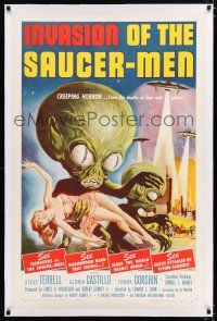 2w025 INVASION OF THE SAUCER MEN linen 1sh '57 classic Kallis art of cabbage head aliens & sexy girl