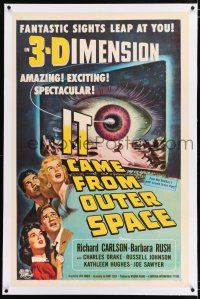 2w028 IT CAME FROM OUTER SPACE linen 1sh '53 Ray Bradbury, classic 3-D sci-fi, cool artwork!