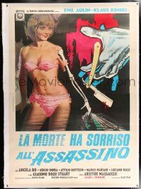 2w087 DEATH SMILES ON A MURDERER linen Italian 2p '73 cool art of sexy Ewa Aulin & straight razor!