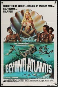 2x228 BEYOND ATLANTIS 1sh '73 great art of super sexy girl in clam with fish-eyed natives!