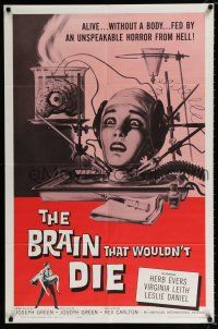 2x237 BRAIN THAT WOULDN'T DIE 1sh '62 alive w/o a body, fed by an unspeakable horror from Hell!