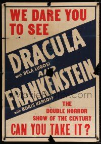 2x292 DRACULA/FRANKENSTEIN 1sh '38 Boris Karloff & Bela Lugosi classic double-bill!