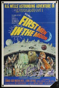 2x307 FIRST MEN IN THE MOON 1sh '64 Ray Harryhausen, H.G. Wells, fantastic sci-fi artwork!