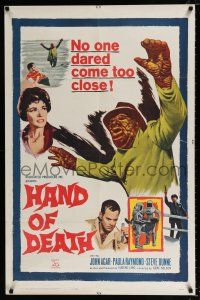 2x323 HAND OF DEATH 1sh '62 great image of cheesy monster, no one dared come too close!