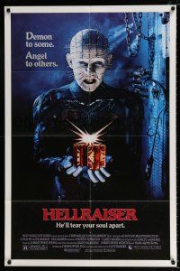 2x328 HELLRAISER 1sh '87 Clive Barker horror, great image of Pinhead, he'll tear your soul apart!