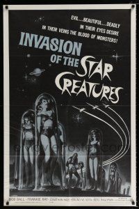 2x347 INVASION OF THE STAR CREATURES 1sh '62 evil, beautiful, blood of monsters in their veins!