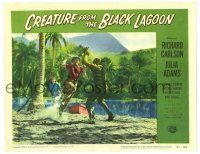 2x061 CREATURE FROM THE BLACK LAGOON LC #7 '54 Julia Adams watches Gozier attack monster on beach!