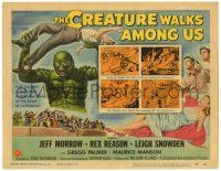 2x062 CREATURE WALKS AMONG US TC '56 Reynold Brown art of monster holding victim over head!