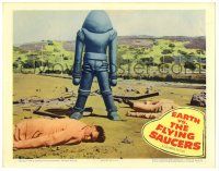 2x075 EARTH VS. THE FLYING SAUCERS LC '56 cool image of alien robot standing over dead men!