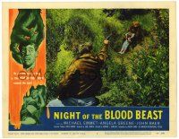 2x141 NIGHT OF THE BLOOD BEAST LC #7 '58 man pointing gun at monster dragging woman into woods!