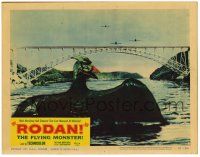 2x156 RODAN LC #2 '57 great image of The Flying Monster emerging from water by bridge!