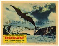 2x157 RODAN LC #3 '57 cool image of The Flying Monster over collapsing bridge in Fukuoka!