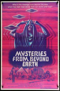 2x387 MYSTERIES FROM BEYOND EARTH 1sh '75 cool artwork of wacky alien & flying saucers!
