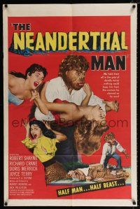 2x389 NEANDERTHAL MAN 1sh '53 great wacky monster image, nothing could keep him from his woman!