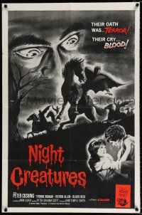 2x392 NIGHT CREATURES military 1sh '62 Hammer, different art of eyes in sky staring at horsemen!