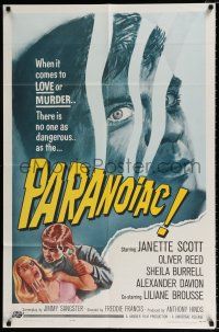 2x400 PARANOIAC 1sh '63 a harrowing excursion that takes you deep into its twisted mind!