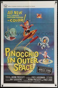 2x406 PINOCCHIO IN OUTER SPACE 1sh '65 great sci-fi cartoon artwork, explore new worlds of wonder!