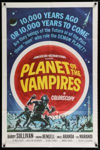 2x408 PLANET OF THE VAMPIRES 1sh '65 Mario Bava, beings of the future, great Reynold Brown art!