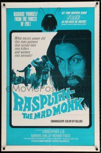 2x414 RASPUTIN THE MAD MONK int'l 1sh '66 close up of crazed Christopher Lee, wacky beard offer!