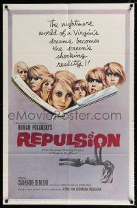 2x415 REPULSION 1sh '65 Roman Polanski, Catherine Deneuve, cool straight razor image!