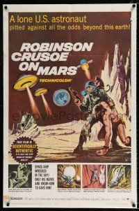 2x420 ROBINSON CRUSOE ON MARS 1sh '64 cool sci-fi art of Paul Mantee & his man Friday!