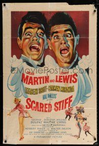 2x429 SCARED STIFF 1sh '53 wacky artwork of terrified Dean Martin & Jerry Lewis!