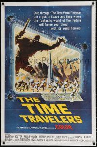 2x458 TIME TRAVELERS 1sh '64 cool Reynold Brown sci-fi art of the crack in space and time!