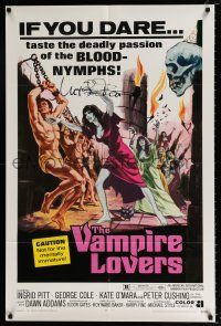 2x467 VAMPIRE LOVERS signed 1sh '70 by Ingrid Pitt, taste the deadly passion of the blood-nymphs!