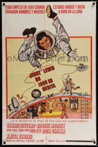 2x477 WAY WAY OUT Spanish/U.S. 1sh '66 art of astronaut Jerry Lewis sent to live on the moon in 1989!