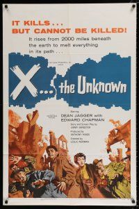 2x484 X THE UNKNOWN 1sh '57 spooky Hammer sci-fi, Dean Jagger, nothing can stop it!