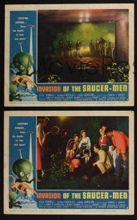 2x208 INVASION OF THE SAUCER MEN 3 LCs '57 great Albert Kallis border art with cabbage head aliens!