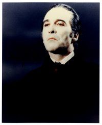 2y011 CHRISTOPHER LEE signed color 8x10 REPRO still '80s Dracula portrait over black background!