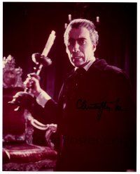 2y012 CHRISTOPHER LEE signed color 8x10 REPRO still '80s great c/u of Dracula holding candle!