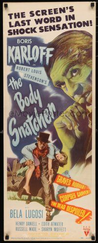 2y108 BODY SNATCHER insert '45 art of Boris Karloff close up & robbing body from graveyard!