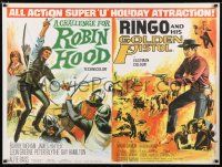 3a077 CHALLENGE FOR ROBIN HOOD/RINGO & HIS GOLDEN PISTOL British quad '67 Hammer, cool art!