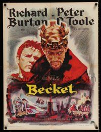 3a129 BECKET French 24x32 '64 Richard Burton in the title role, Peter O'Toole, Landi artwork!