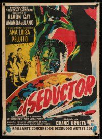 3a052 EL SEDUCTOR Mexican poster '55 cool art of painter's palette w/brushes & sexy naked models!