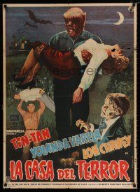 3a055 LA CASA DEL TERROR Mexican poster '60 wacky images of Lon Chaney Jr., Mexican horror sci-fi!