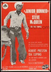 3a040 JUNIOR BONNER Spanish '72 full-length rodeo cowboy Steve McQueen carrying saddle!