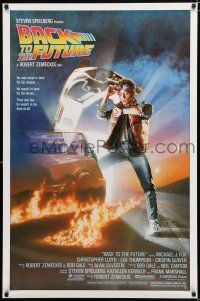 3b078 BACK TO THE FUTURE 1sh '85 art of Michael J. Fox & Delorean by Drew Struzan!