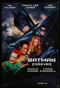 3b090 BATMAN FOREVER advance 1sh '95 Val Kilmer, Nicole Kidman, Tommy Lee Jones, Jim Carrey