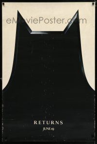 3b094 BATMAN RETURNS dated teaser DS 1sh '92 Tim Burton, cool close-up image of bat logo!