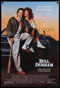 3b138 BULL DURHAM 1sh '88 great image of baseball player Kevin Costner & sexy Susan Sarandon!